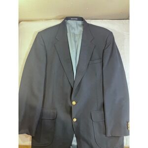 Stafford Mens Navy Blue Two Button Blazer Gold Crest Buttons 44L Tailored in USA